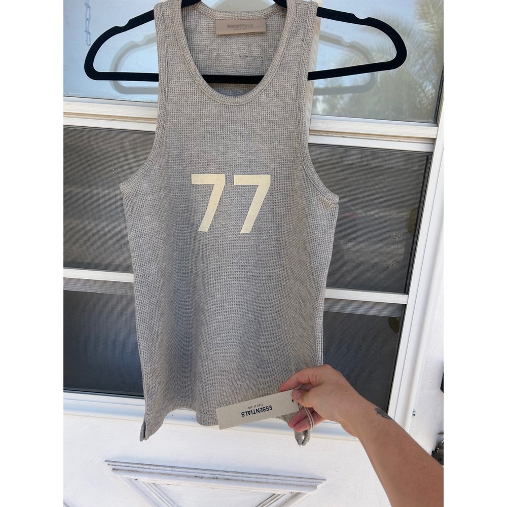 Fear of God Essentials 77 Waffle Knit Tank Top Heather Grey Size 8 Kids/Small